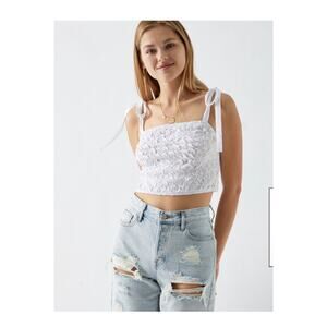 Kendall & KylIe Cropped Scrunch Tie Strap Tank Top White Size Large Festival